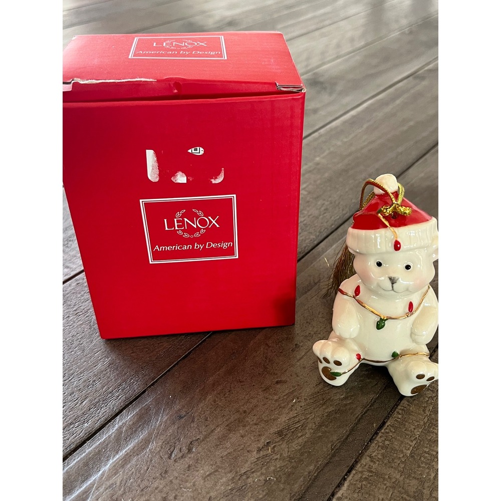 Lenox Very Merry Porcelain Polar Bear Christmas Ornament Gold Accents 856361